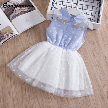 

2019 New Girl's Sleeveless Summer Dress Blue Color Dot Printed Cute Lace Dress Children Clothes Drop Shipping Kids Dress