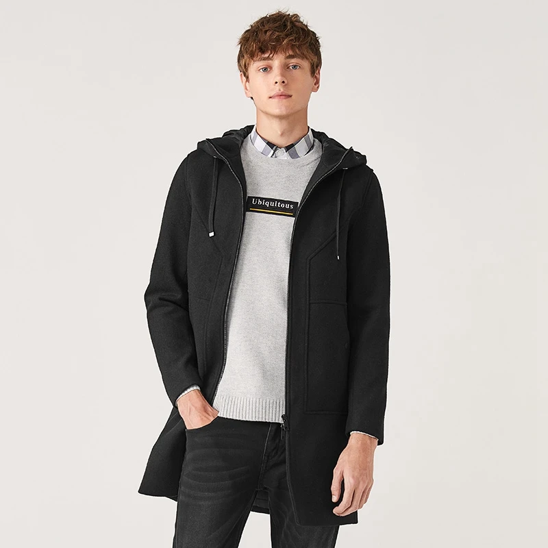 SEMIR Мужское пальто новая зимняя Корейская черная Повседневная куртка с капюшоном Длинная молодежная ветровка трендовая Деловая одежда - Цвет: black
