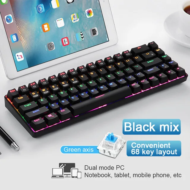Technology 68 keymechanical keyboard Bluetooth wired 2.4G Bluetooth wireless Bluetooth three mode tablet mobile phone computer