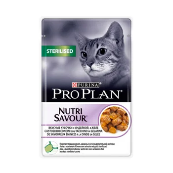 

Влажный корм Purina Pro Plan для стерилизованных кошек и кастрированных котов, индейка в желе, пауч, 85 г