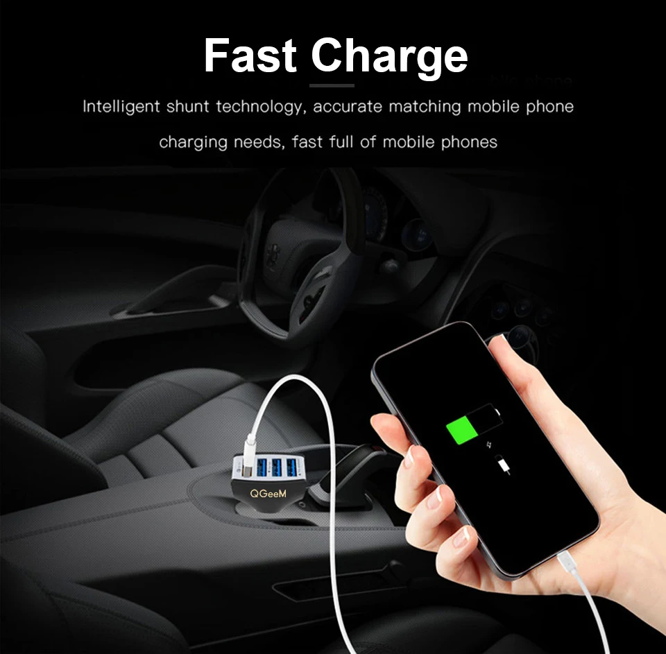 charger 100w QGEEM 4USB QC 3.0 Car Charger Quick Charge 3.0 Phone Charging Car Fast Charger 4Ports USB Car Portable Charger for iPhone Xiaom usb triple socket