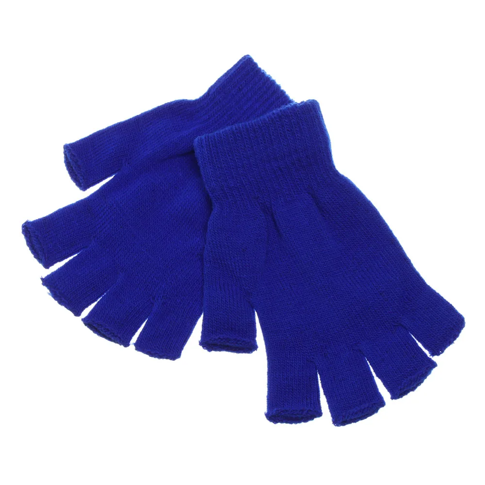 dark blue EIE модные однотонные короткие перчатки без пальцев, шерстяные вязаные перчатки на запястье, зимние теплые перчатки, варежки для женщин и мужчин, рождественские подарки - Цвет: dark blue