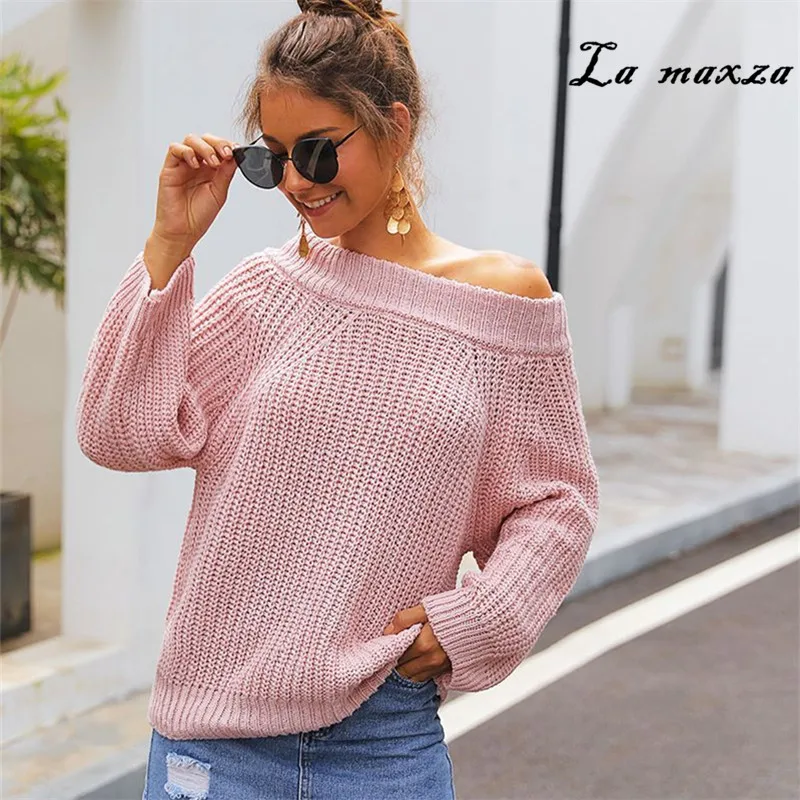 Oversized 2020 Autumn Sweater for Women Casual Korean Pink Knit Loose | Женская одежда
