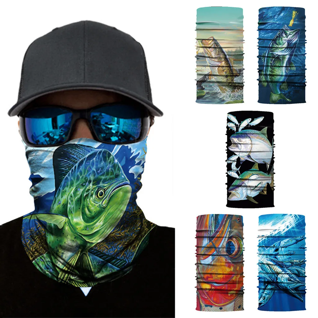 3D sin costuras Funny Fish Printing Full Function Ski moto Bandana cuello tubo calentador ciclismo bufanda de motociclista máscaras de cara a prueba de viento