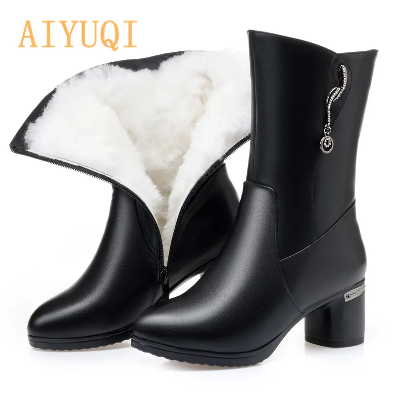 

AIYUQI Winter Warm Boots Women 2019 New Genuine Leather Women Martin boots High-heeled Fashion Mid-calf Boots Women