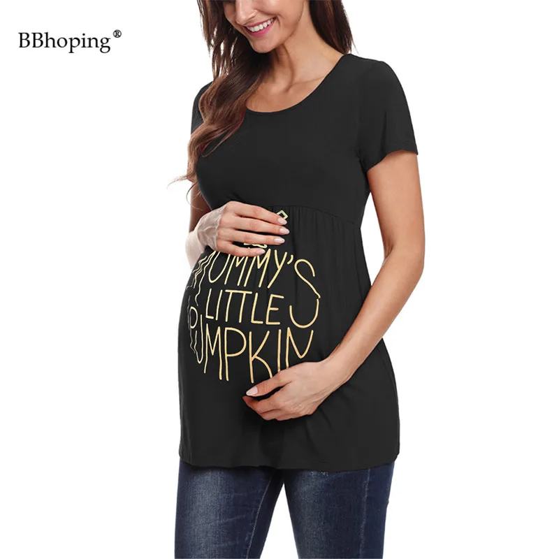

Women's Maternity Black Tunic T-Shirts Halloween Funny Pumpink Pregnancy Tops Short Sleeve Peplum Maternity Clothes For Women