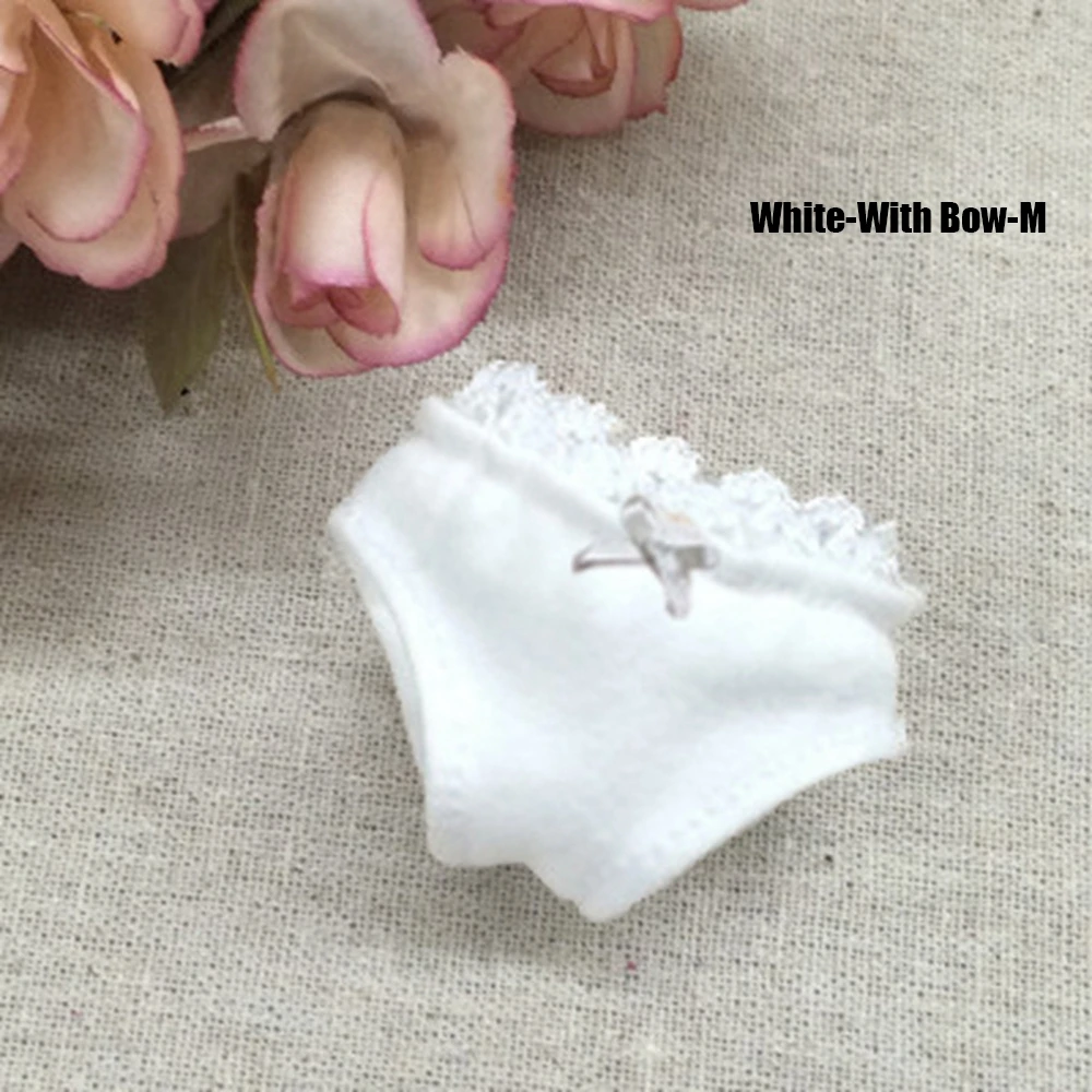 White With Bow M Милые хлопковые кружевные трусы-плавки для кукольной одежды, аксессуары для кукольного дома, украшения для детей, игрушки для куклы DIY, подарок для девочки - Цвет: White With Bow M
