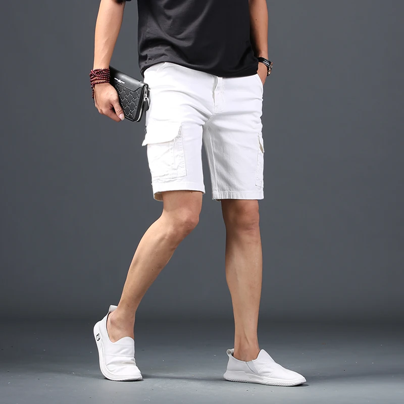 cortos vaqueros blancos para hombre, Shorts Cargo informales algodón, rectos hasta la rodilla, novedad de verano|Pantalones cortos| - AliExpress
