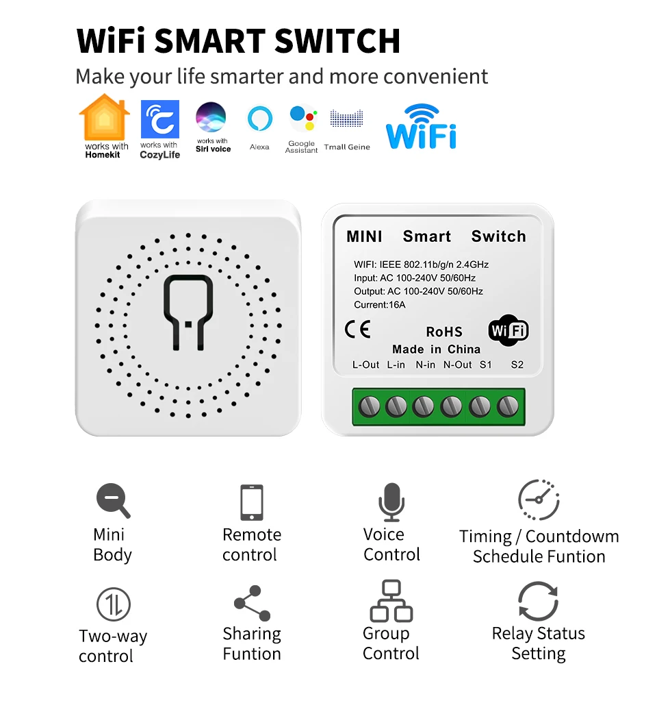 Homekit DIY Smart Switch MINI Remote Control Wifi Switch Automation Module Support An External Work with Alexa Google Home light switch brass