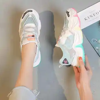 

Lace Up Outdoor Shoes Woman Air Mesh Light Women's Fashion Sneakers Comfort Chunky Shoes Low Top Tennis Girly Buty Damskie X35