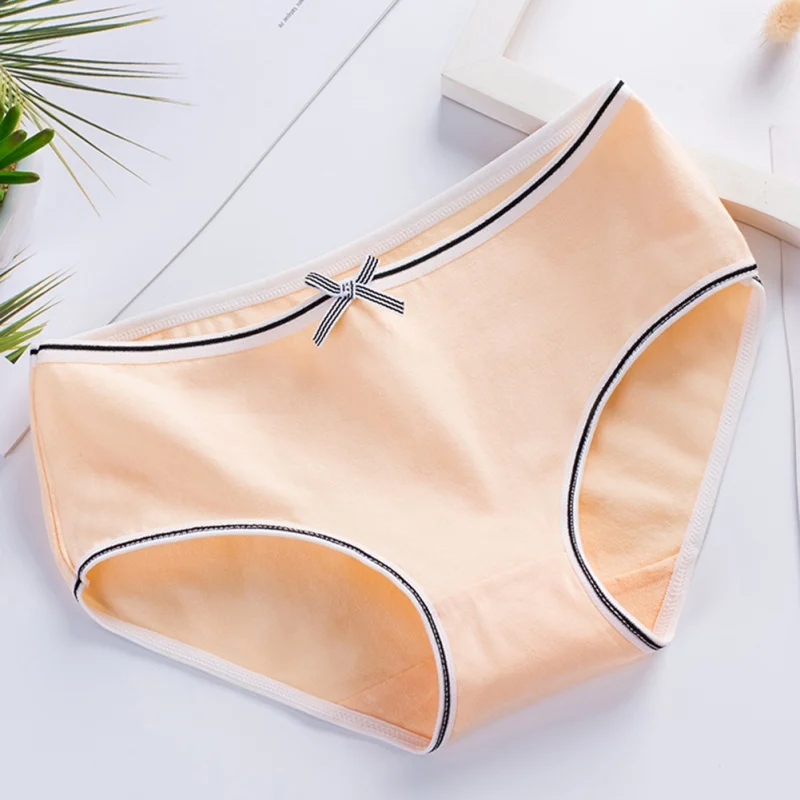 2020 New Arrival Women Girls Briefs Sweet Fashion Candy Color Panties Mid Waist Solid Cotton Ladies Underwear With Bow | Женская одежда