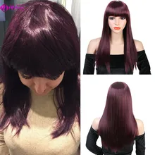 AIYEE 2" синтетические волосы парики косплей парик женский цвет красного вина длинные прямые синтетические волосы парик с челкой