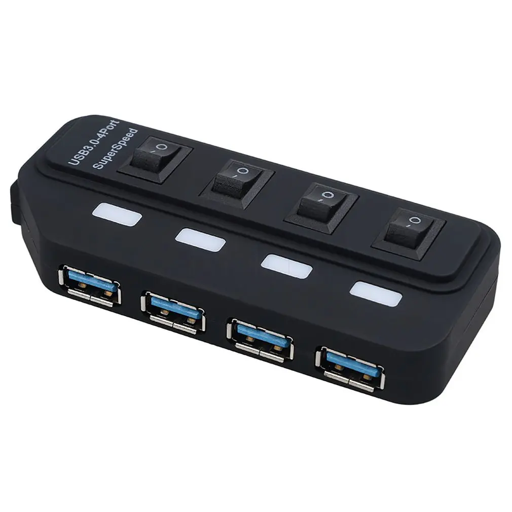 Премиум 4 Порты и разъёмы usb-хаб супер Скорость USB 3,0 концентратор светодиодный индивидуальные вкл/выкл кнопка USB кабель для передачи данных с Мощность адаптер