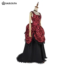 

Renaissance Wine Red Rococo Floral Printed Corset Victorian Bustle Dress 2PCS Set Gothic Steampunk Gowns PatternsTheater Costume