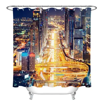 

Modern City Night View 100% Polyester Fabric Shower Curtain Liner Bathroom Unique