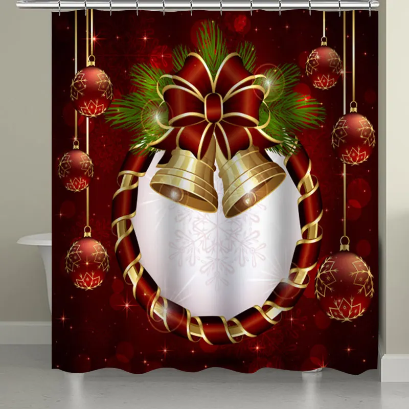 Christmas Printed Bath Screen Shower Curtain Waterproof Anti Slip Bath Curtain Four-piece Toilet Cushion Set Bath Floor Cushion