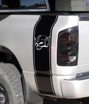 

For (2Pcs) Truck vinyl decal racing stripes Dodge Ram rear bed skull Hemi Mopar RT Rebel