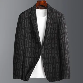 

2020 Autumn Suit Male Knitted Elasticity Lettered Men's Will Suit Trend Korean-style Suit Suit Male Slim Fit Coat