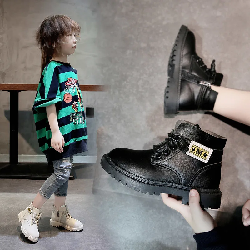 

(Wechat Business) 2019 Autumn And Winter New Style Girls' Boots England Short Boots Warm Leather Boot BOY'S Cotton Boots Baby
