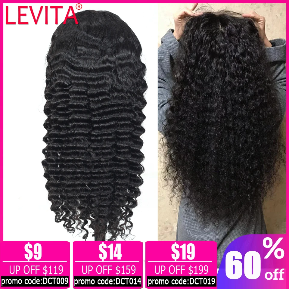 LEVITA 13x4 deep wave wig Brazilian lace wig short lace front Human Hair Wigs for women bob lace front wig non-remy 150% Density