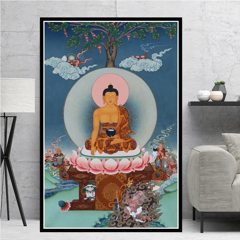 Sakyamuni and Arhat Thangka Tibet Buddhism Buddha Poster Wall Art Picture Posters and Prints Canvas Painting for Room Home Decor