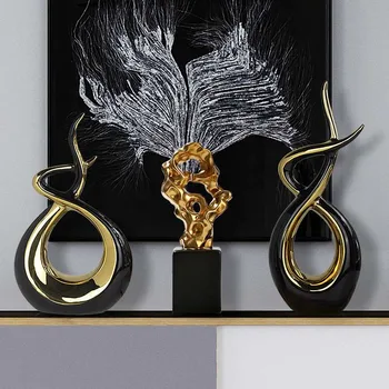 

Life Path Black Gold Ornaments Creative Living Room TV Wine Cabinet Modern Ceramic Home Decorations Mascot Ceramic & Enamel