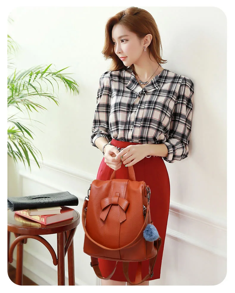 Anti-theft Bow Women Backpack College Student Bookbags Casual Work Bags Ladies Hand Bags Durable Heavy Duty Satchel Leather