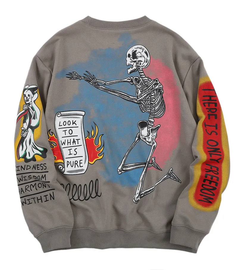 Мужская толстовка в стиле хип-хоп с изображением скелета темной иконы, пуловер с круглым вырезом, мужские толстовки, осень, уличная Толстовка для мужчин