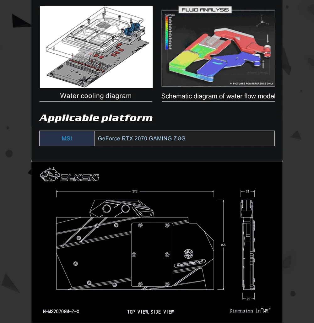 Bykski Full Cover Graphics Card Water Cooling Block, For MSI RTX 2070/2070Super Gaming/Armor/Ventus, N-MS2070GM-Z-X  