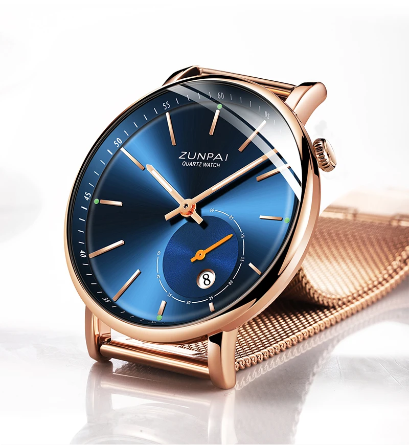 ZUNPAI Mens Watches Top Brand Luxury Waterproof Ultra Thin Date Clock Male Steel Strap Casual Quartz Watch Men WristWatch
