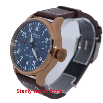 

Corgeut 42mm Blue Dial Luminous Marks Bronze PVD Coated Case Power Reserve Indicator Seagull ST2532 Automatic Movement Men Watch