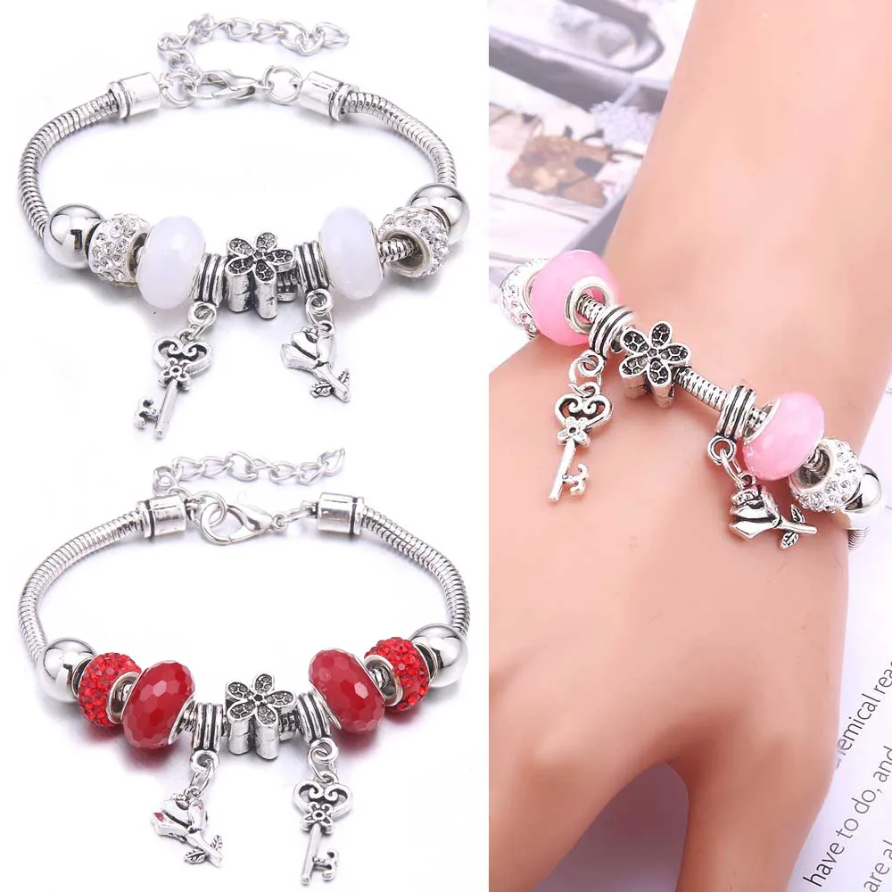New High Quality Butterfly Flower Crown Shape Bracelet 6 Colors Lobster Buckle Snake Chain Bangles Beaded Jewelry | Украшения и