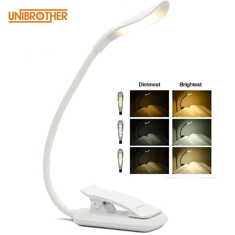 Led Rechargeable Flash Lights Holder USB Clip-On Book Light 3 Color Lamp Adjustable Brightness Reading | Лампы и освещение