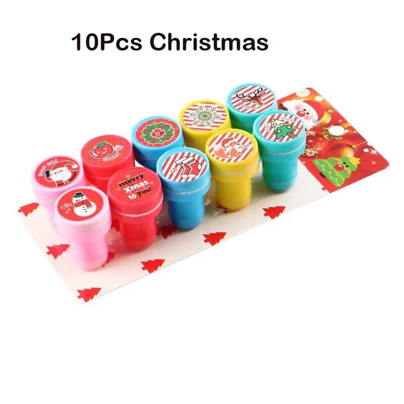 10Pcs Chiristmas 6/10/12 шт набор резиновых штампов стильная футболка с изображением персонажей видеоигр для Скрапбукинг развивающие Красочный Рисунок Набор игрушек для детей Рождественский подарок на день рождения - Цвет: 10Pcs Chiristmas