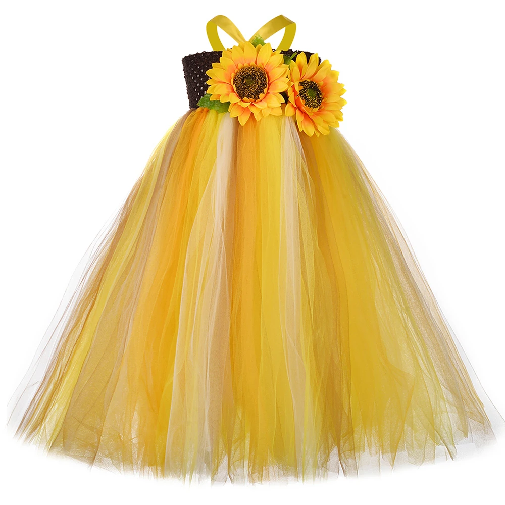 

Sunflower Long Dress for Girls Pumpkin Scarecrow Costume for Kids Thanksgiving Halloween Costumes Girl Tutu Dresses Ankle Length