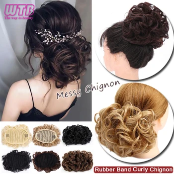 

WTB Short Curly Chignon Hair Synthetic Bun Hairpieces for Women Rubber Band Comb Clip In Hair Extensions