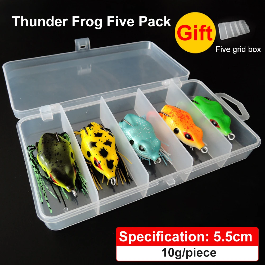 Iscas de Pesca Caixa Macio Sapo Ganchos Duplos 10g Topo Água Ray Artificial Manivela Suave Isca Pesca Equipamento 5 Pçs – 55mm