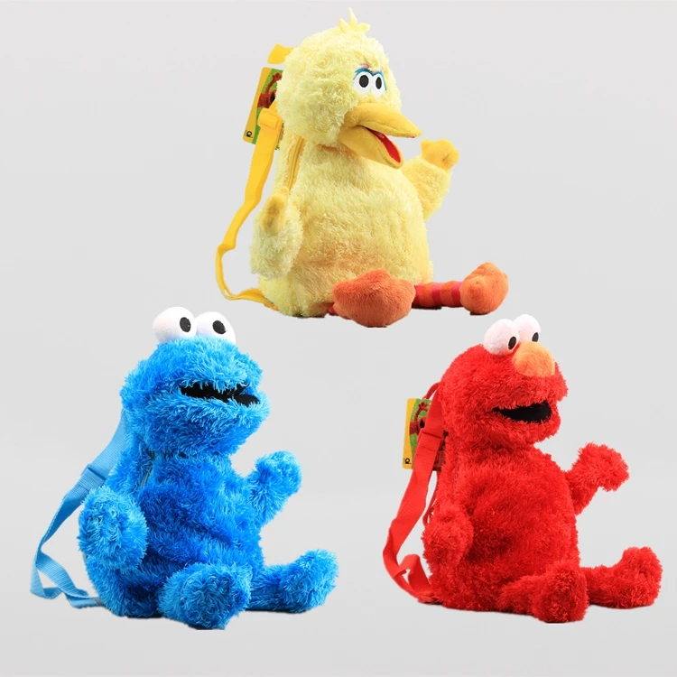 

3pcs/set Height 46cm,28cm in diameter Sesame Street Backpack Elmo Cookie Big Bird Plush Toys Peluche Big Size Baby Kids Gift