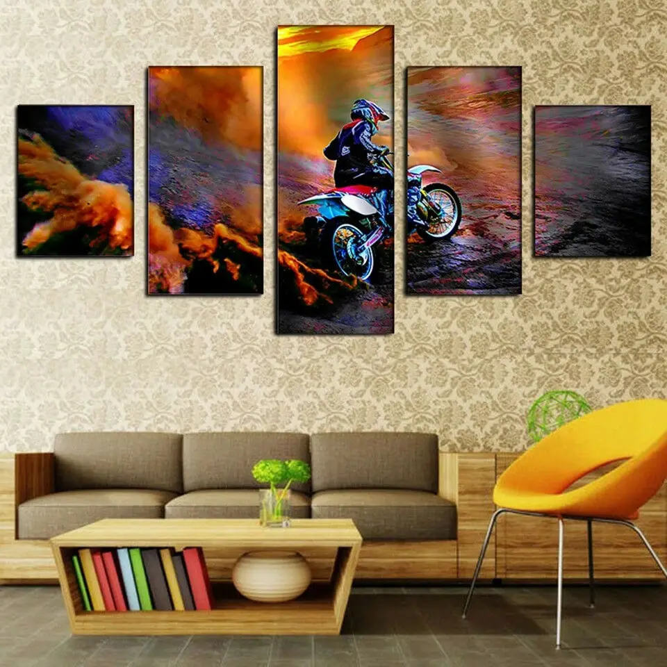 

5 Piece Motocross Dirt Bike Racing Sports Rid Painting Wall Art Print Home Decor HD Pictures 5 Panel Poster No Framed Paintings