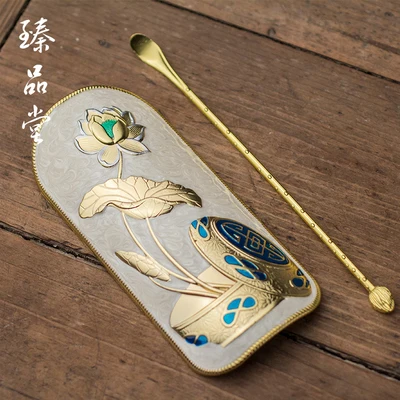 Cloisonne сплав Аксессуары для чая с чайная ложка Лопата TSP простой креативный Китайский кунг-фу чайная церемония - Цвет: Светло-желтый
