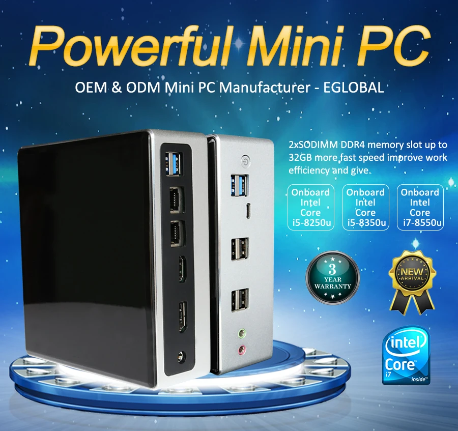 Мини компьютер Eglobal NUC Intel i7 8550U i5 8250U 4 ядра 8 потоков 2 * DDR4 lan M.2 NVMe Win10 Pro Linux Wi Fi USB