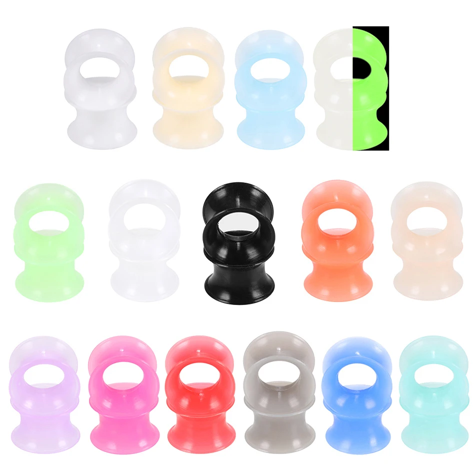 PAIR Silicone Flexible Thin Ear Flesh Tunnel Gauges Piercing Double