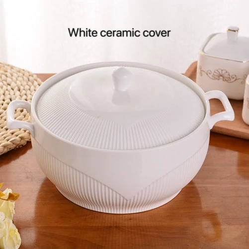 Ceramic Soup Pot  White Round Nordic Phnom Penh 2.6L Large Bowl with Lid Cooking Utensils Household Kitchen Supplies Tableware White ceramic cover
