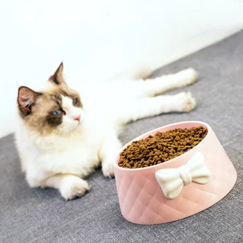 

Pet Dog Feerder Pet Feeders Puppy Lovely Bowknot Decor Feeder Dish Dogs Water Bowl Pets Supplies Cats Feeding Food Bowls