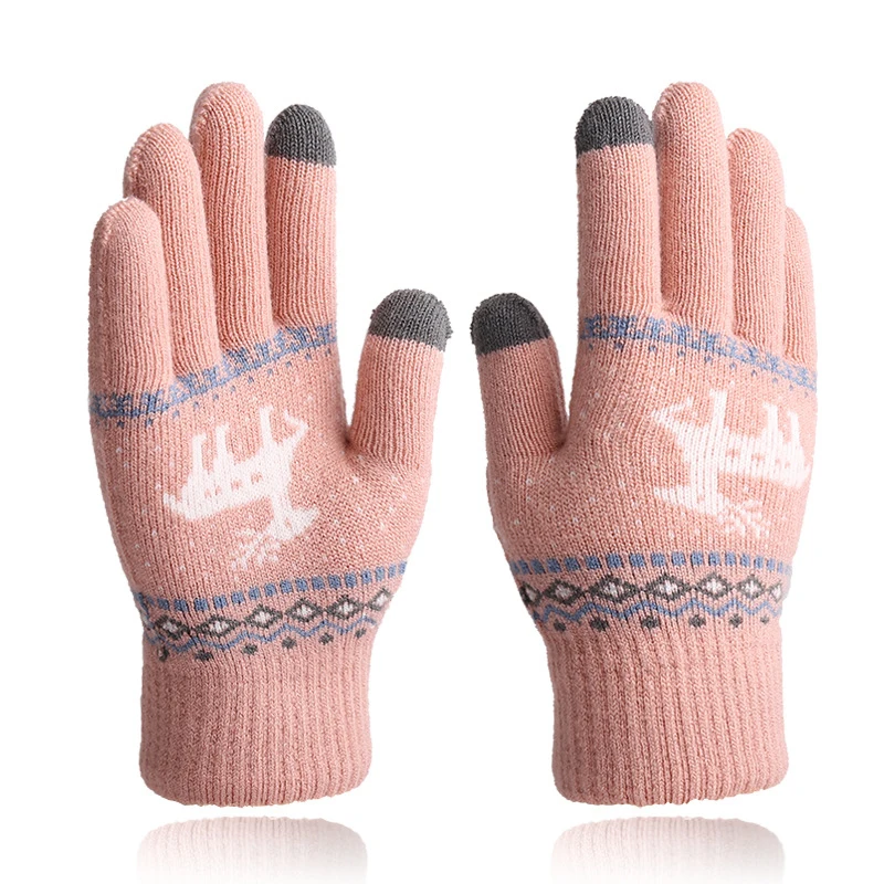 

Winter Warm Thickening Wool Gloves Touch screen Cartoon fawn Soft Mittens Solid Color Christmas Gifts Outdoor Warm Gloves