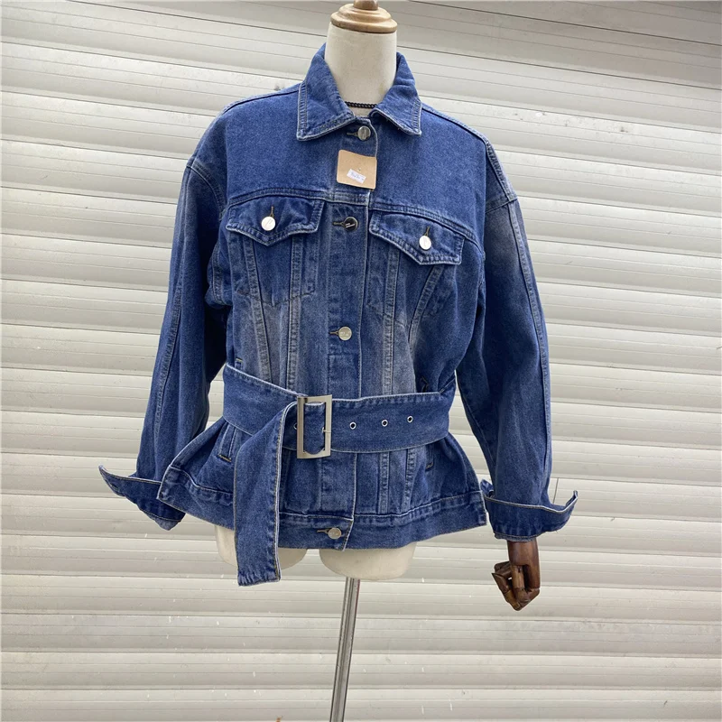 

2020 New Spring Autumn Cowboy Tops Jacket Girls Loose Retro Waist Hugging Lace-up Short Jeans Coat Women Casual Denim Jackets