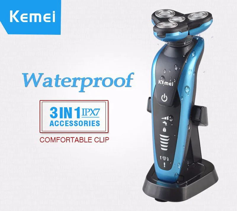 Kemei 3 в 1 Электробритва Моющаяся перезаряжаемая 3D Плавающая 3 лезвия многофункциональный триммер для бороды бритва для мужчин уход за лицом F30