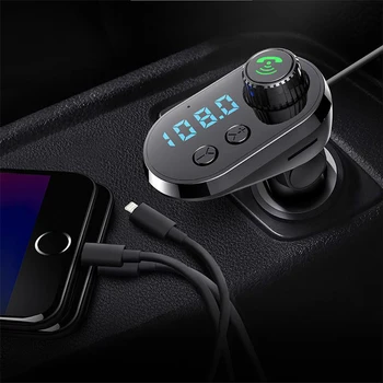 

Car Kit Bluetooth 5.0 FM Transmitter USB MP3 Player 5V/3.1A Support USB Disk/Micro SD Card with 1 IN 3 charger cable AT