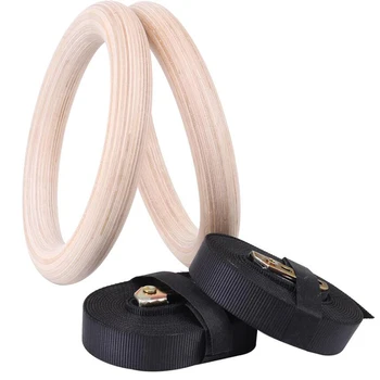 

1 Pair Birch Wood Gymnastic Rings Pull Up GYM Ring for Home Fitness Strength Training
