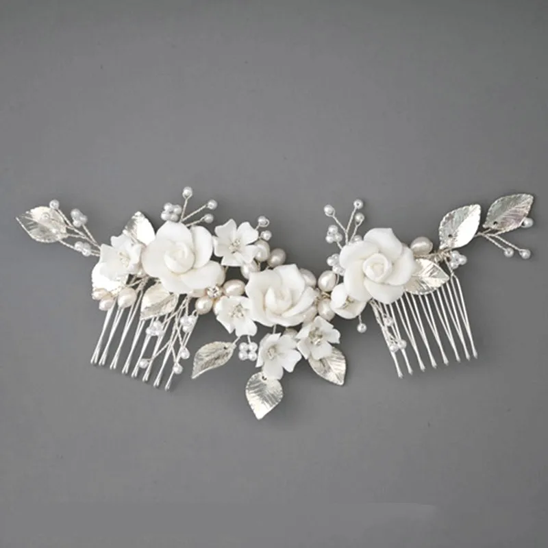 

Floralbride Handmade Freshwater Pearls Ceram Flower Bridal Hair Comb Wedding Headdress Hair Accessory Bridesmaids Women Jewelry